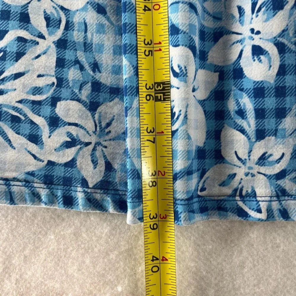 Lands End Dress S 6-8 Floral Check Short Sleeve A-Line Stretch Cotton Modal Blue - Picture 12 of 12